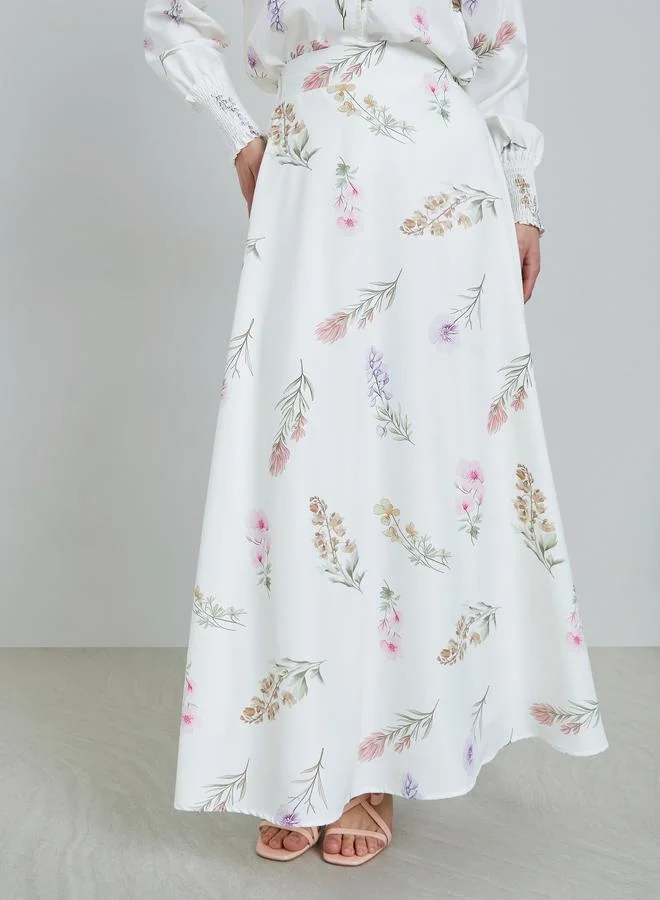 Styli  White Floral Print Top and Maxi Skirt Co-ords for Women | Best Price UAE